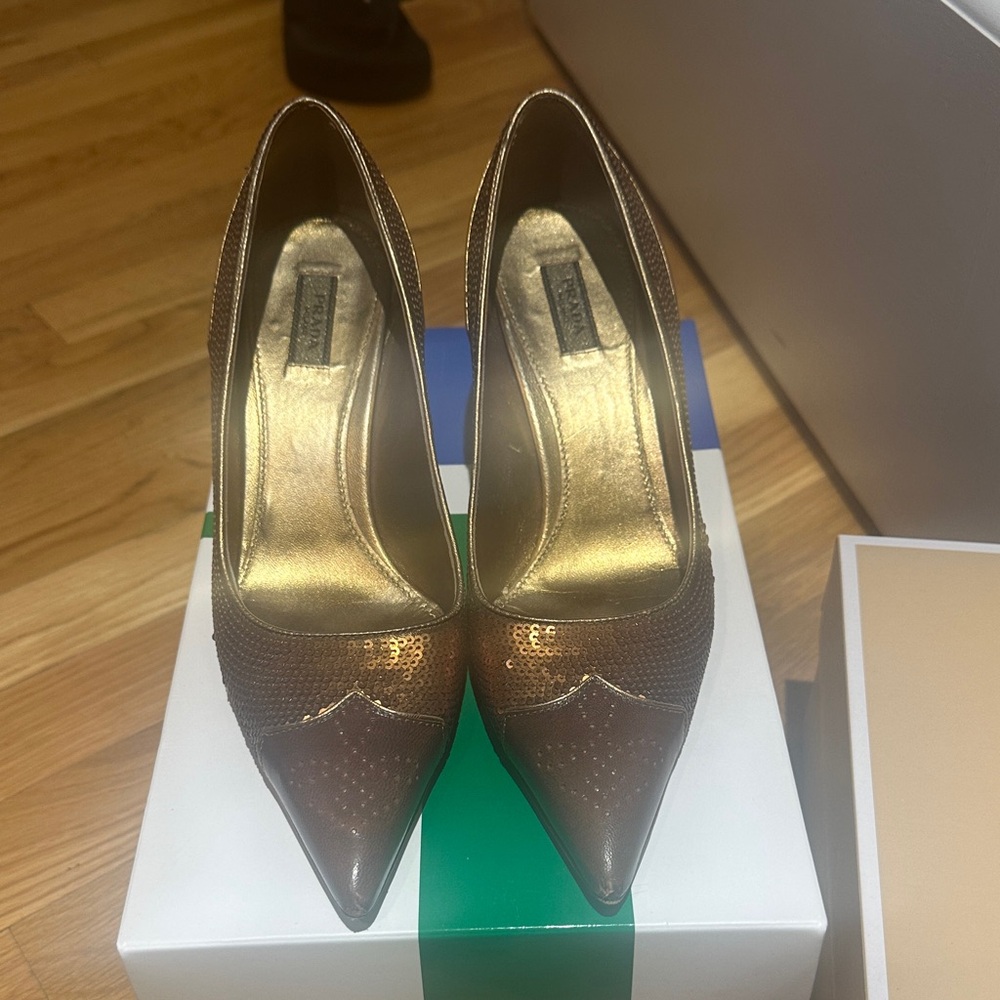 Vintage Prada Bronze sequin Heels